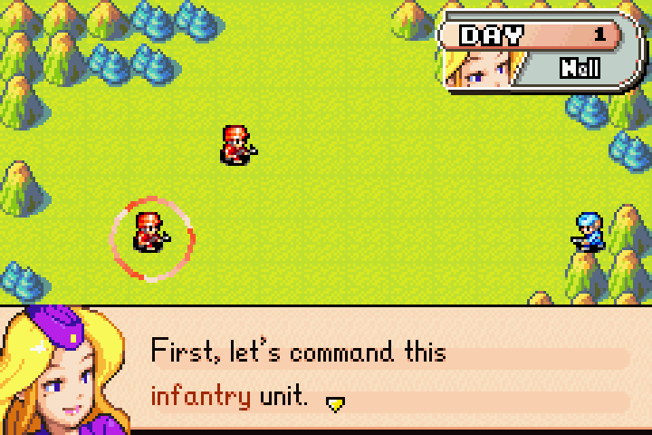 Cursor positioned on an Orange Star infantry unit