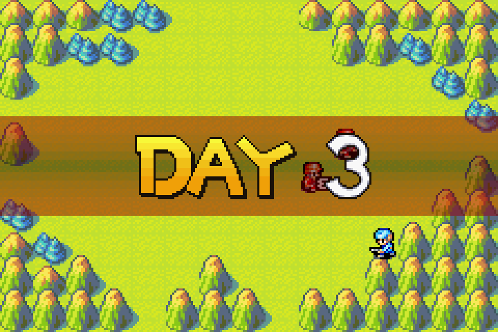 Day 3 map overview with two Orange Star infantry and one Blue Moon infantry remaining
