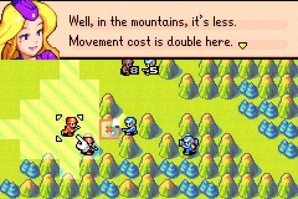 Terrain panel for mountain showing movement cost of 2 for infantry — half its normal movement range