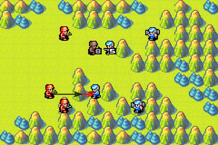 Infantry attacking the first mech on lower-defense terrain to compare damage