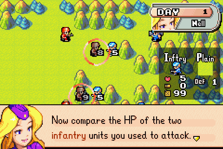 Post-combat comparison showing the mech on mountains took significantly less damage than the one on open terrain