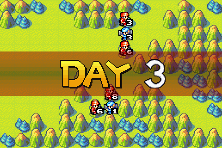 Day 3 map — Olaf’s mechs are at 3 and 1 HP, final cleanup begins
