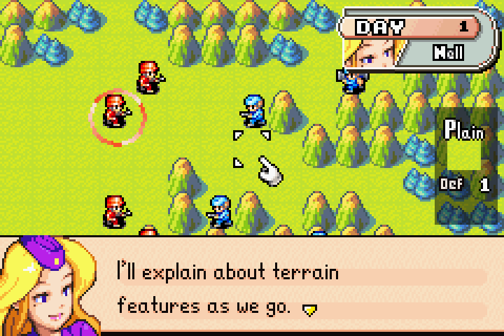 Nell directing the player to select an infantry unit to engage the enemy mech