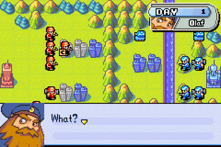 Olaf boasting his four tanks will crush the Orange Star mechs and infantry with ease