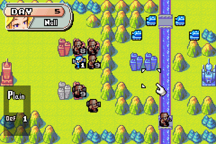 Day 5 second attack: enemy mech left at 1 HP, trapped with retreat paths cut off