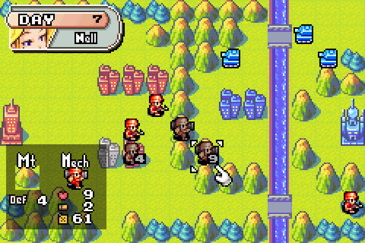 Mech now exposed in the open after killing the tank — needs a second infantry bait to protect it from Olaf’s remaining tanks