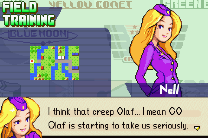 Nell’s briefing: all commanders are tied up elsewhere, leaving Ophelia to defend Orange Star against Olaf