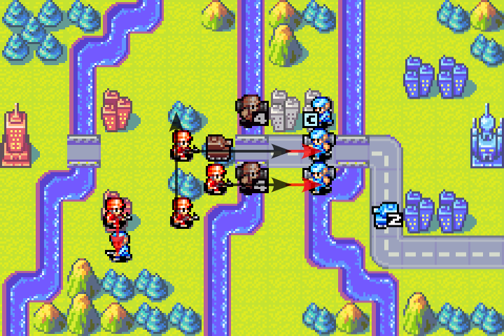 Enemy tank eliminated — path now clear for Orange Star infantry to push into Olaf’s mechs