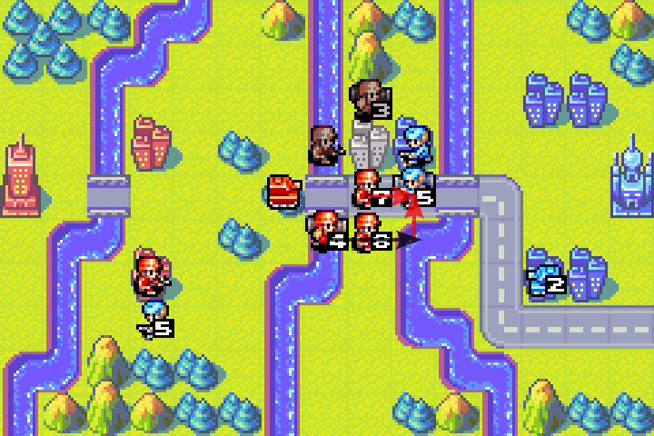 Units repositioned to attack Olaf’s second 5 HP mech sitting on the road