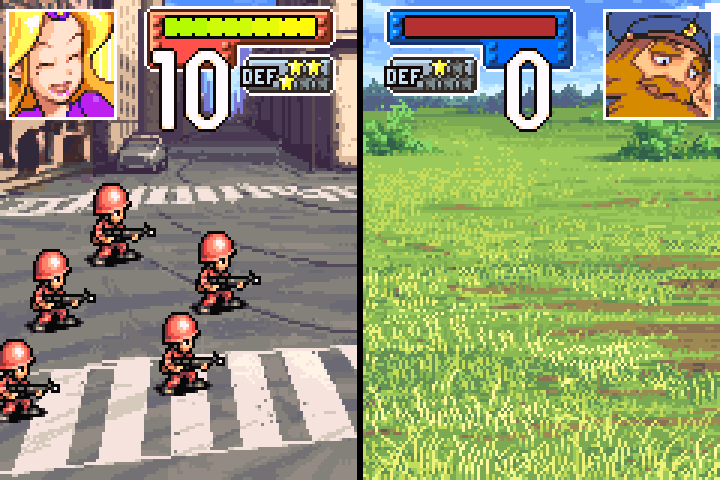Infantry attacking the 1 HP enemy infantry to clear the field
