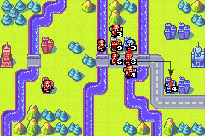 Orange Star tank moves in to engage Olaf’s last 4 HP tank on the city