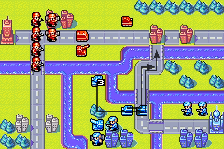 Olaf sending all his tanks north toward the bridge choke point — they stop one tile short of the city