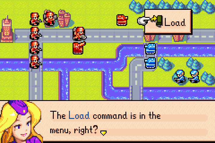 APC command menu showing “Load” — the mech boards the APC for rapid transport
