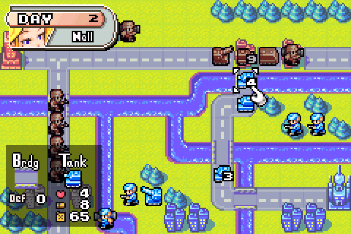 Southwest front set — infantry blocking the river crossings against Olaf’s infantry and mech