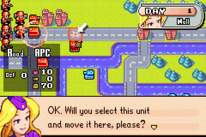 APC selected and positioned adjacent to the artillery, ready to execute the Supply command
