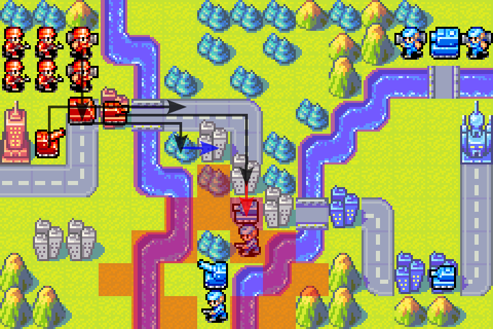 Day 1 moves — tank advancing to neutral city to attack enemy tank safely outside artillery range