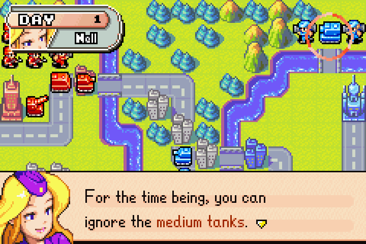 Nell advising to check attack ranges and avoid moving into the medium tank’s threat zone