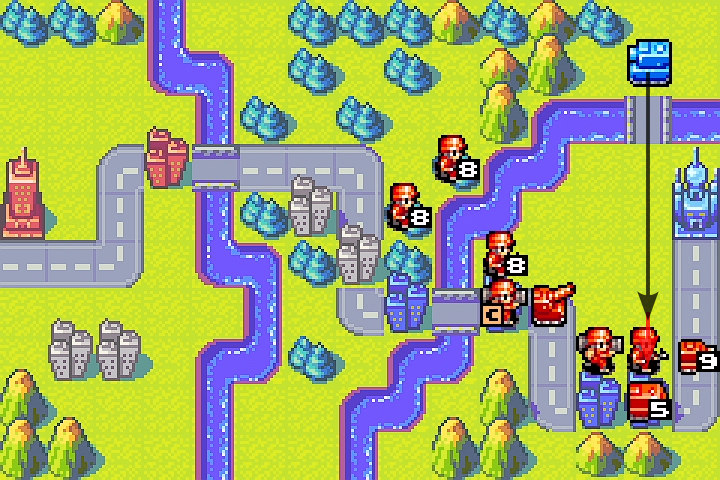 Medium tank attacks our bait infantry — massive damage, but the infantry barely survives on the plain