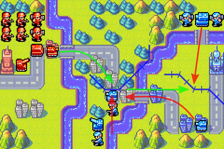 Strategy diagram — concentrate forces in the middle to overwhelm Olaf rather than defending south cities