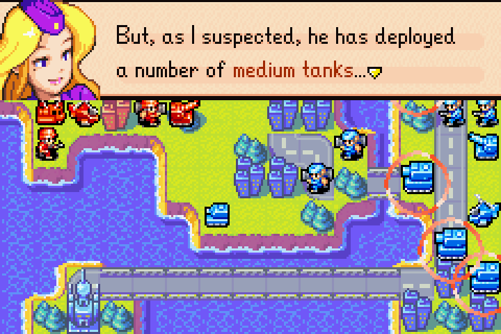 Olaf’s four medium tanks on the map — 64000G worth of firepower blocking the direct route