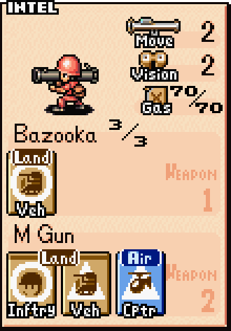 Mech unit stats card showing cost, movement range, and combat capabilities